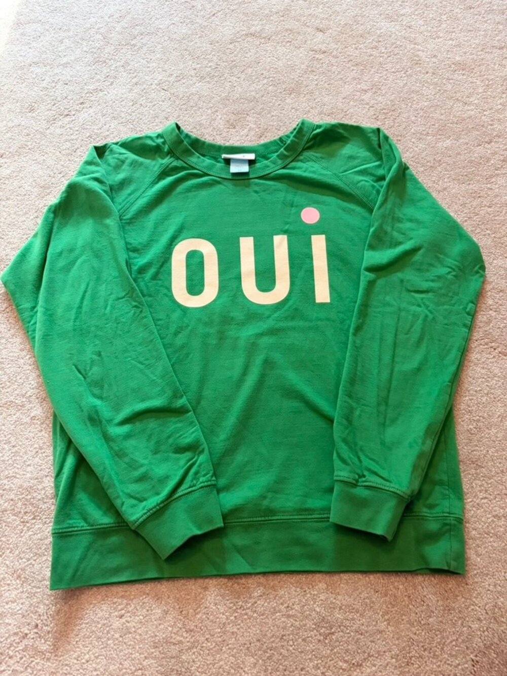 Anthropologie Clare V. "Oui" Graphic Knit Sweatshirt | Size XS | Kelly Green